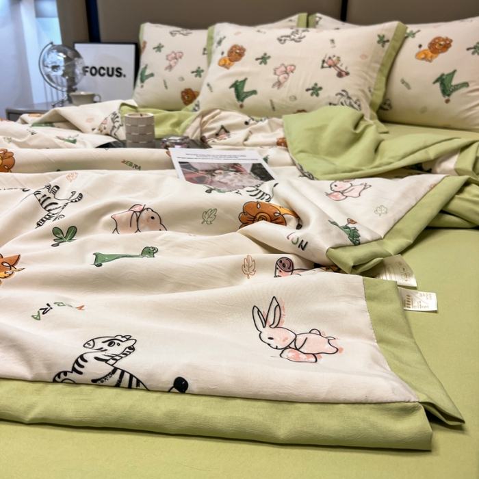 91家纺网 家纺一手货源 找家纺 慕尚 2025新款水洗棉麻夏被四件套 童趣乐园