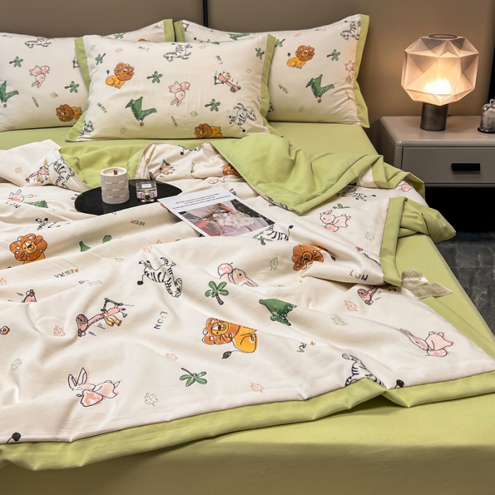 91家纺网 家纺一手货源 找家纺 慕尚 2025新款水洗棉麻夏被四件套 童趣乐园