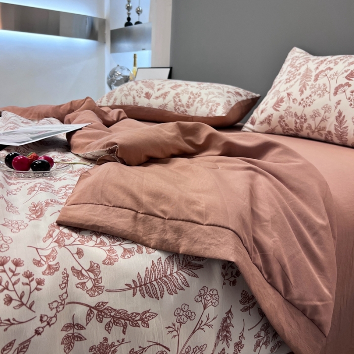 91家纺网 家纺一手货源 找家纺 慕尚 2025新款水洗棉麻夏被四件套 幸福花