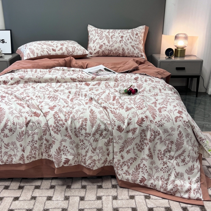 91家纺网 家纺一手货源 找家纺 慕尚 2025新款水洗棉麻夏被四件套 幸福花