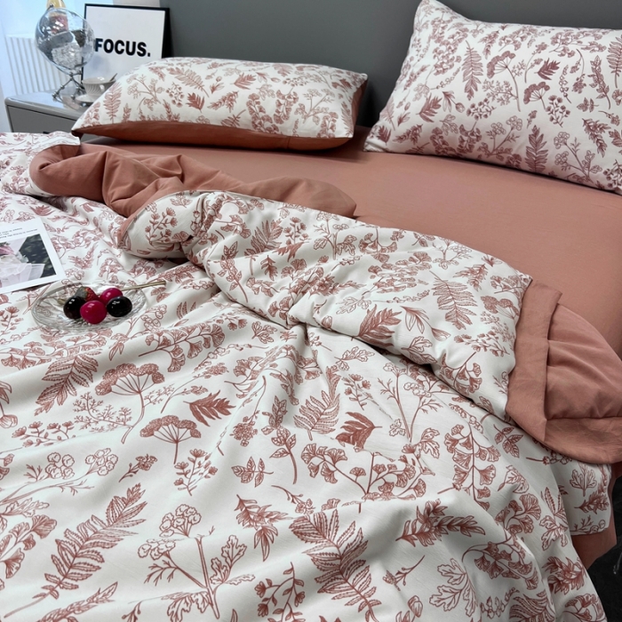 91家纺网 家纺一手货源 找家纺 慕尚 2025新款水洗棉麻夏被四件套 幸福花