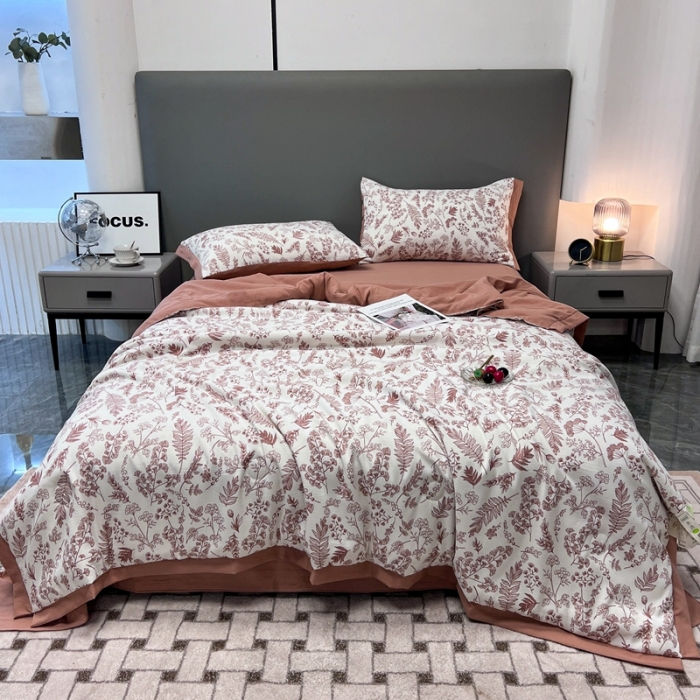 91家纺网 家纺一手货源 找家纺 慕尚 2025新款水洗棉麻夏被四件套 幸福花