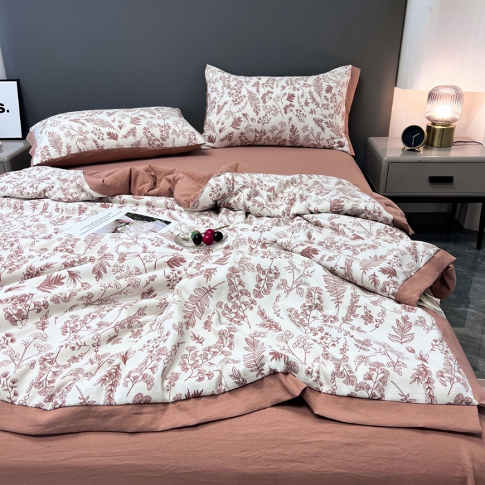 91家纺网 家纺一手货源 找家纺 慕尚 2025新款水洗棉麻夏被四件套 幸福花