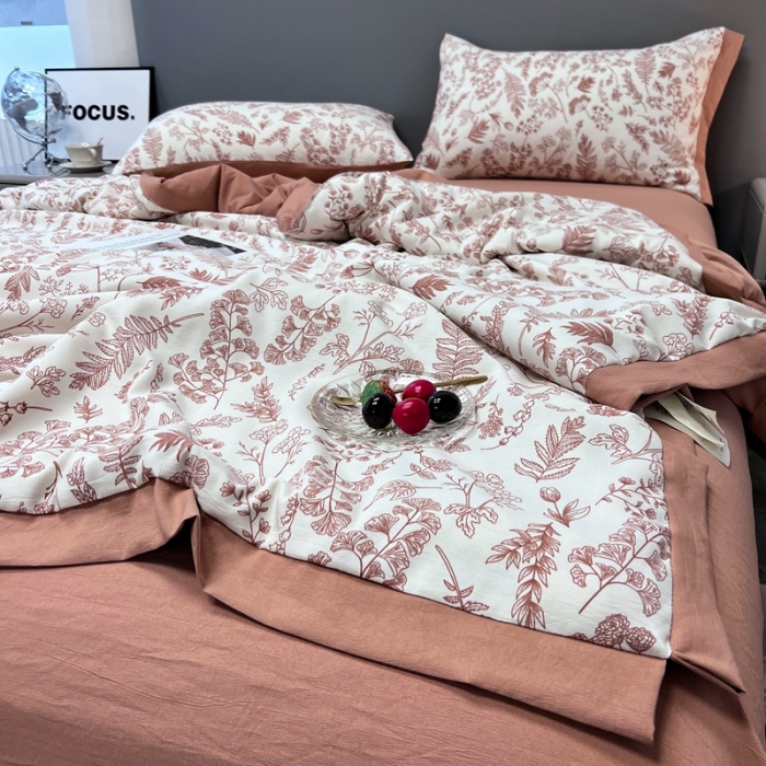 91家纺网 家纺一手货源 找家纺 慕尚 2025新款水洗棉麻夏被四件套 幸福花