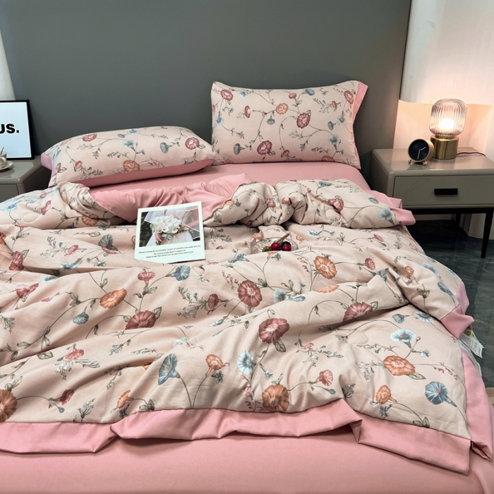 91家纺网 家纺一手货源 找家纺 慕尚 2025新款水洗棉麻夏被四件套 幸运花开