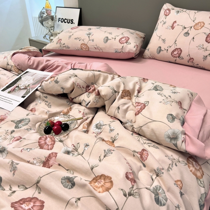 91家纺网 家纺一手货源 找家纺 慕尚 2025新款水洗棉麻夏被四件套 幸运花开