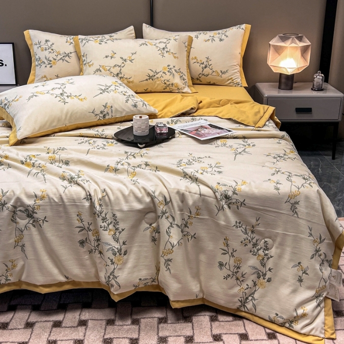 91家纺网 家纺一手货源 找家纺 慕尚 2025新款水洗棉麻夏被四件套 悠然