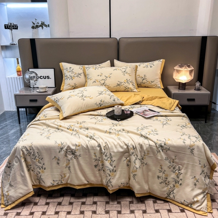 91家纺网 家纺一手货源 找家纺 慕尚 2025新款水洗棉麻夏被四件套 悠然