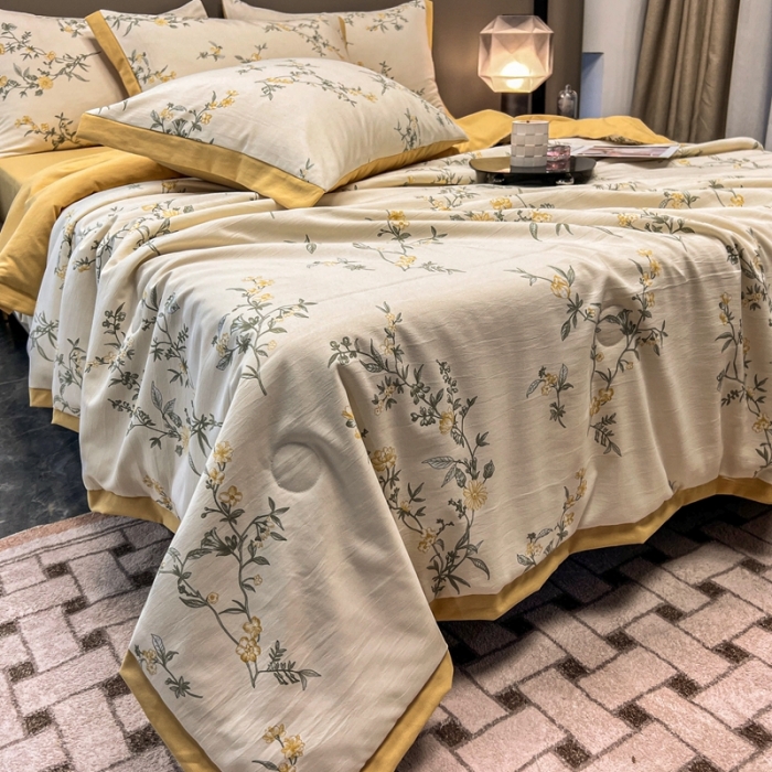 91家纺网 家纺一手货源 找家纺 慕尚 2025新款水洗棉麻夏被四件套 悠然