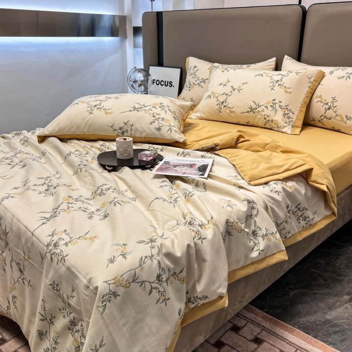 91家纺网 家纺一手货源 找家纺 慕尚 2025新款水洗棉麻夏被四件套 悠然