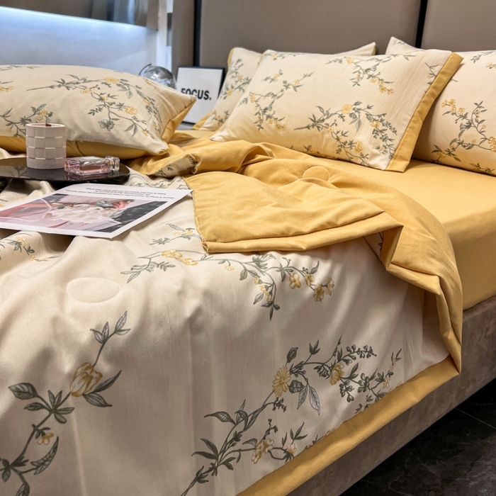 91家纺网 家纺一手货源 找家纺 慕尚 2025新款水洗棉麻夏被四件套 悠然