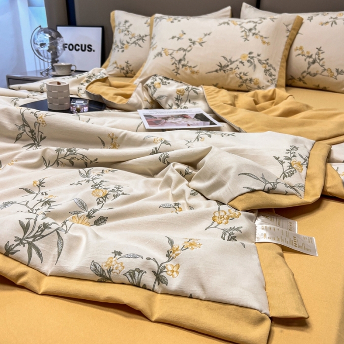 91家纺网 家纺一手货源 找家纺 慕尚 2025新款水洗棉麻夏被四件套 悠然
