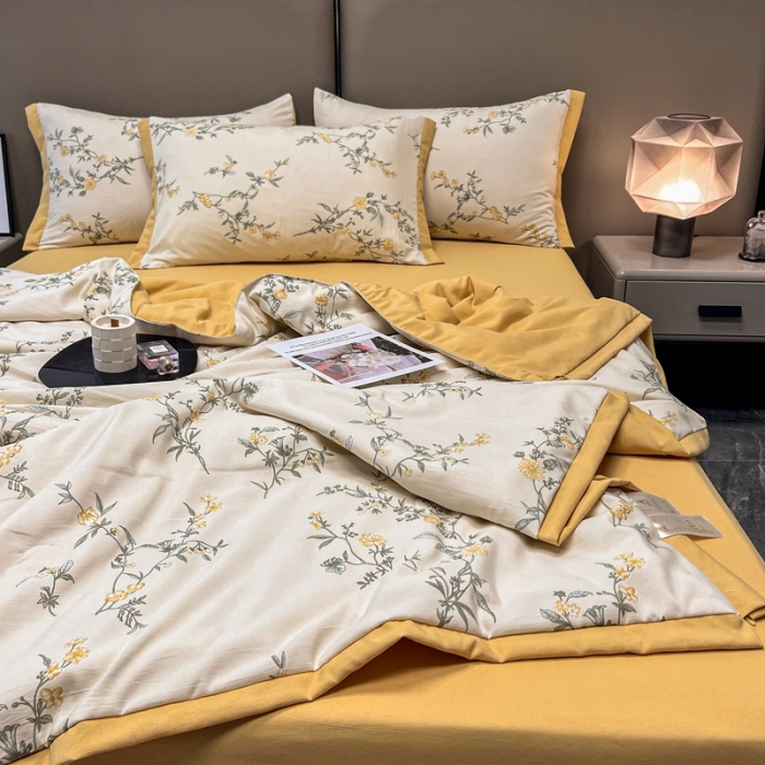 91家纺网 家纺一手货源 找家纺 慕尚 2025新款水洗棉麻夏被四件套 悠然