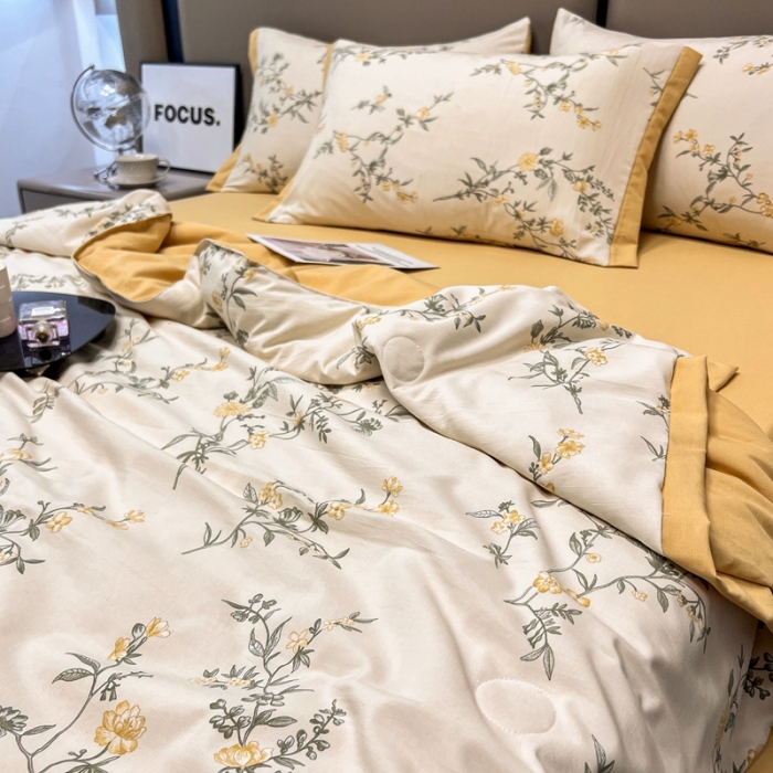 91家纺网 家纺一手货源 找家纺 慕尚 2025新款水洗棉麻夏被四件套 悠然