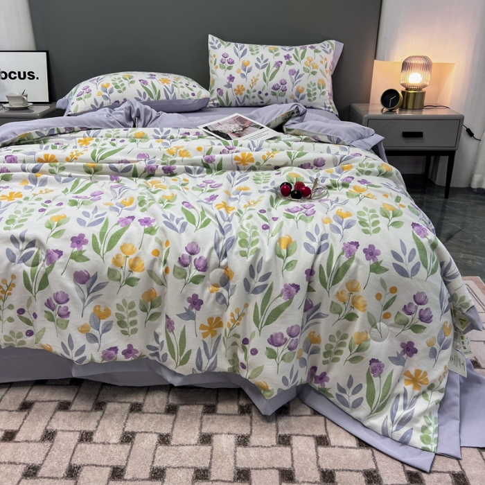 91家纺网 家纺一手货源 找家纺 慕尚 2025新款水洗棉麻夏被四件套 紫色浪漫