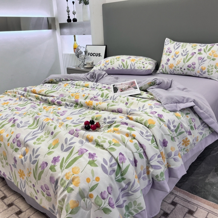 91家纺网 家纺一手货源 找家纺 慕尚 2025新款水洗棉麻夏被四件套 紫色浪漫