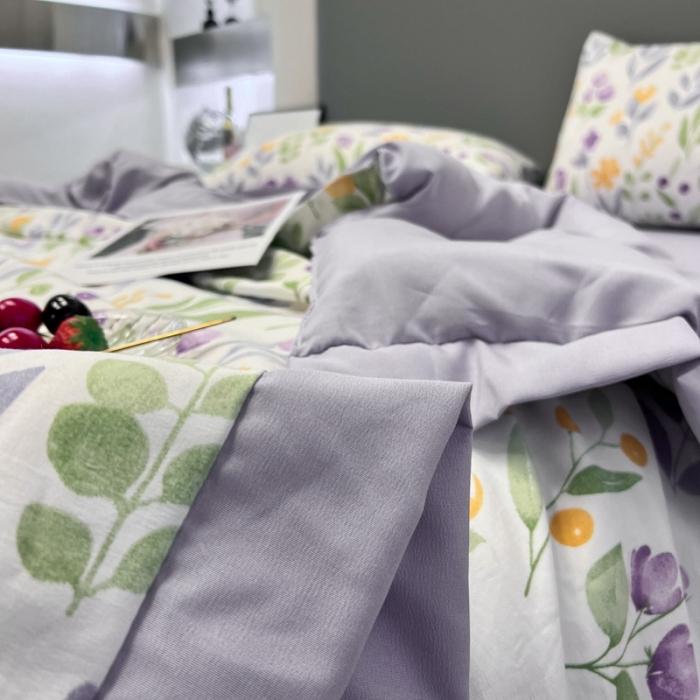 91家纺网 家纺一手货源 找家纺 慕尚 2025新款水洗棉麻夏被四件套 紫色浪漫