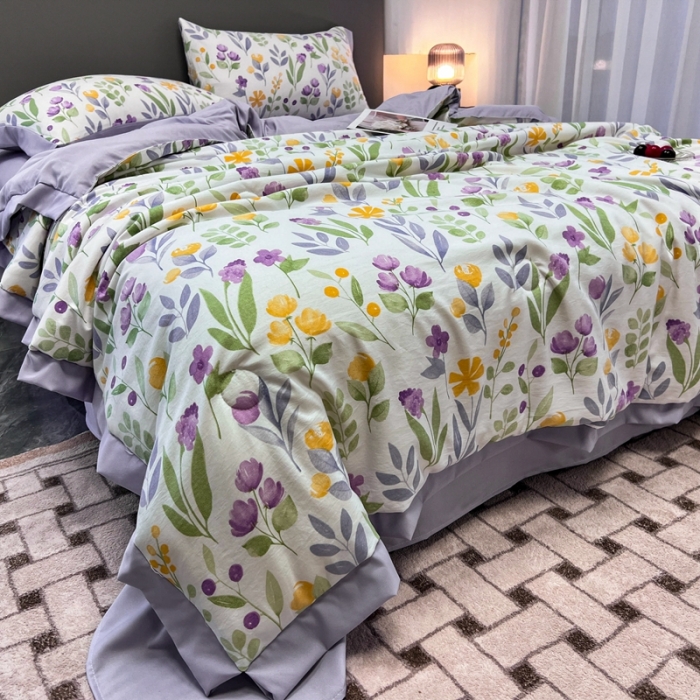 91家纺网 家纺一手货源 找家纺 慕尚 2025新款水洗棉麻夏被四件套 紫色浪漫