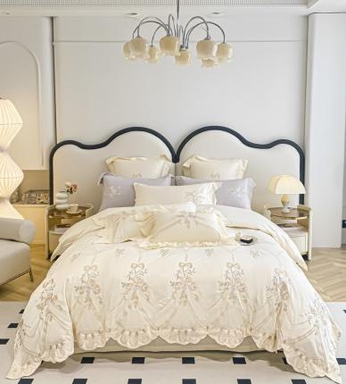 品家居 2025新款长绒棉四件套-晨曦花语 晨曦花语-米白