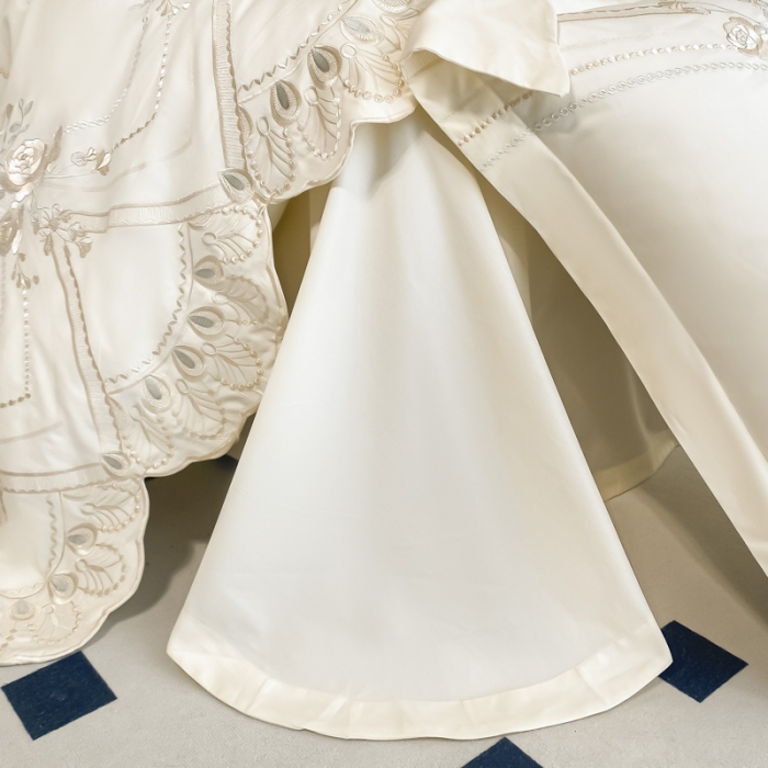 91家纺网 家纺一手货源 找家纺 品家居 2025新款长绒棉四件套-晨曦花语 晨曦花语-米白