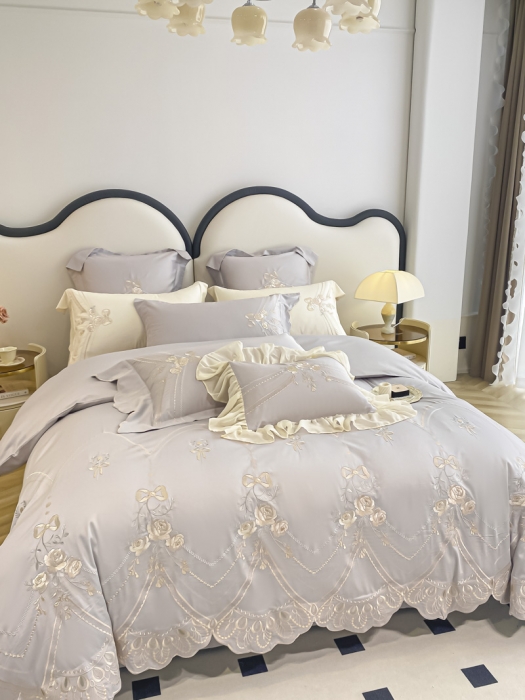 91家纺网 家纺一手货源 找家纺 品家居 2025新款长绒棉四件套-晨曦花语 晨曦花语-紫莎