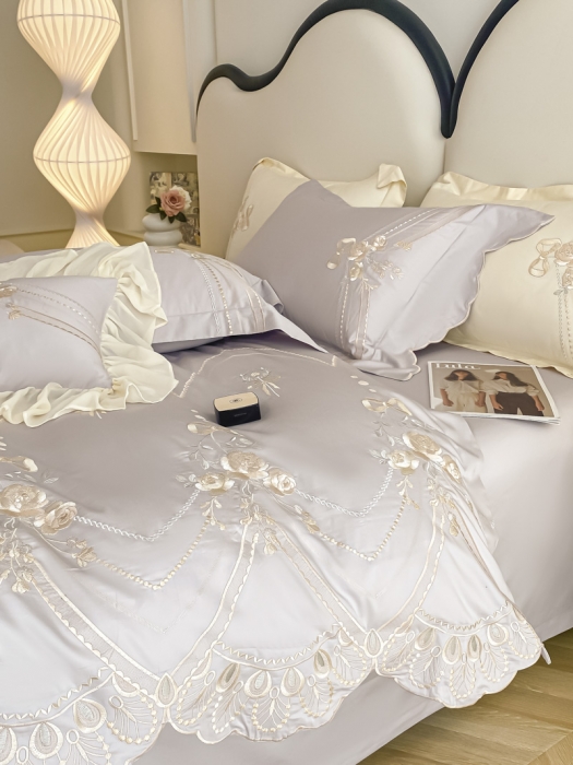 91家纺网 家纺一手货源 找家纺 品家居 2025新款长绒棉四件套-晨曦花语 晨曦花语-紫莎