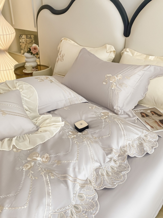 91家纺网 家纺一手货源 找家纺 品家居 2025新款长绒棉四件套-晨曦花语 晨曦花语-紫莎