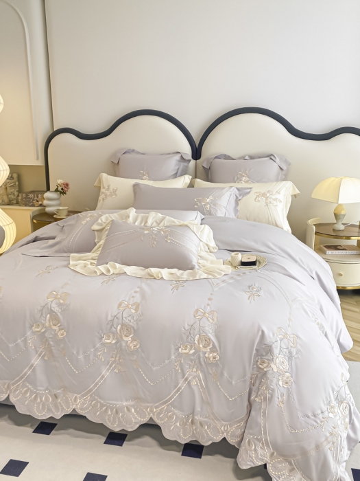 91家纺网 家纺一手货源 找家纺 品家居 2025新款长绒棉四件套-晨曦花语 晨曦花语-紫莎