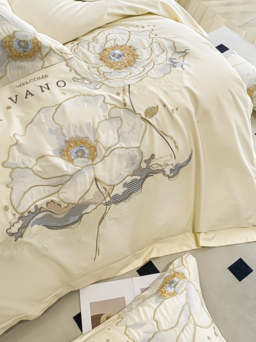 91家纺网 家纺一手货源 找家纺 品家居 2025新款长绒棉四件套-芬妮 奶油黄