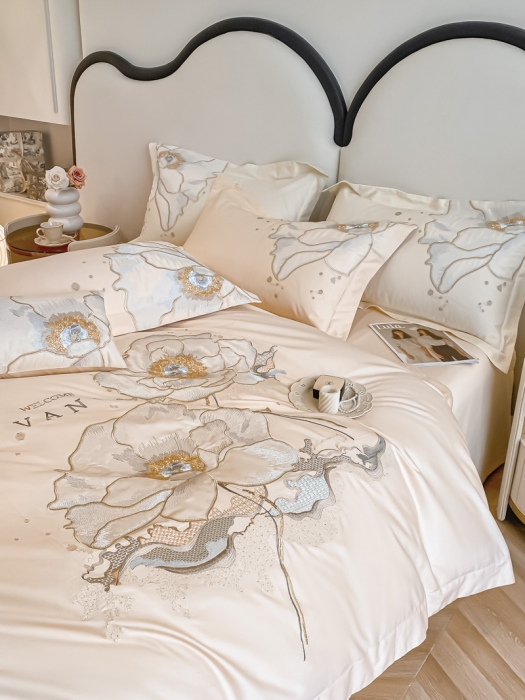 91家纺网 家纺一手货源 找家纺 品家居 2025新款长绒棉四件套-芬妮 灰调玉