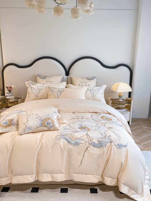 91家纺网 家纺一手货源 找家纺 品家居 2025新款长绒棉四件套-芬妮 灰调玉