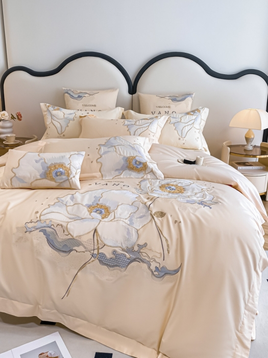 91家纺网 家纺一手货源 找家纺 品家居 2025新款长绒棉四件套-芬妮 灰调玉