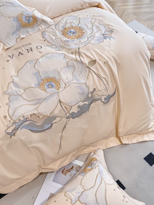 91家纺网 家纺一手货源 找家纺 品家居 2025新款长绒棉四件套-芬妮 灰调玉