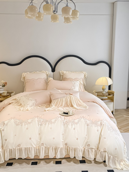 91家纺网 家纺一手货源 找家纺 品家居 2025新款长绒棉四件套-嘉兰 嘉兰-粉色