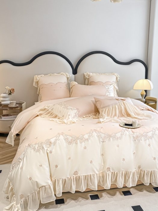 91家纺网 家纺一手货源 找家纺 品家居 2025新款长绒棉四件套-嘉兰 嘉兰-粉色