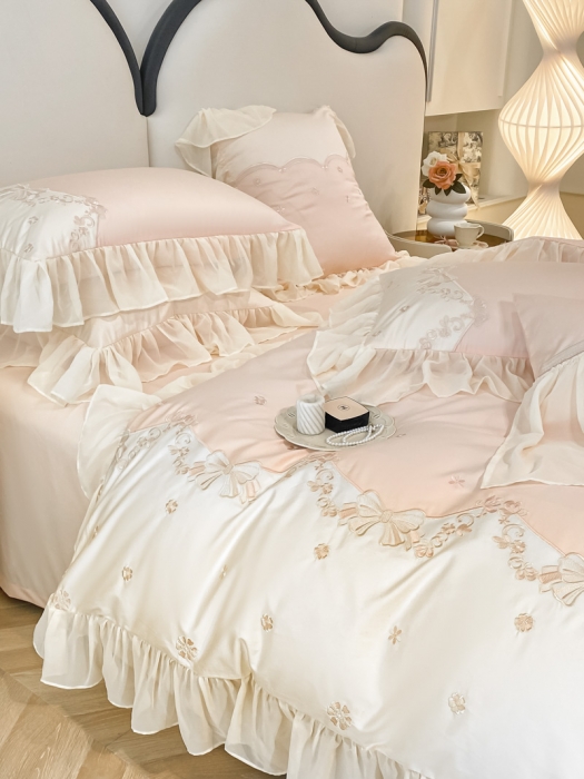 91家纺网 家纺一手货源 找家纺 品家居 2025新款长绒棉四件套-嘉兰 嘉兰-粉色