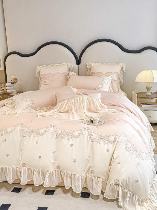 91家纺网 家纺一手货源 找家纺 品家居 2025新款长绒棉四件套-嘉兰 嘉兰-粉色