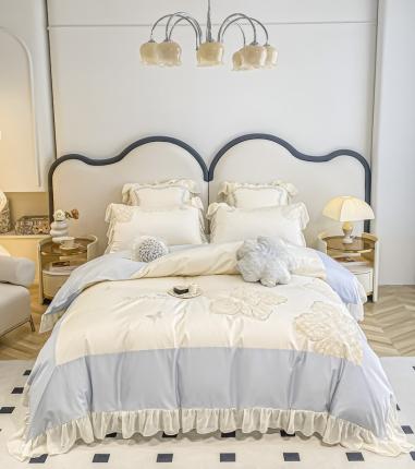 91家纺网 家纺一手货源 找家纺 品家居 2025新款长绒棉四件套-凯莉 凯莉-蓝色