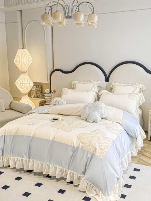 91家纺网 家纺一手货源 找家纺 品家居 2025新款长绒棉四件套-凯莉 凯莉-蓝色