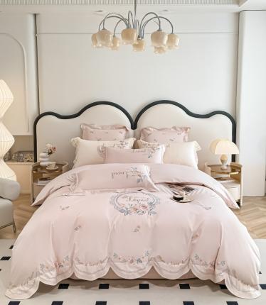 91家纺网 家纺一手货源 找家纺 品家居 2025新款长绒棉四件套-遇见你 遇见你-粉色