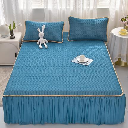 诺梵家纺 2024新款0.5凉感丝乳胶凉席床裙款三件套 宾利蓝