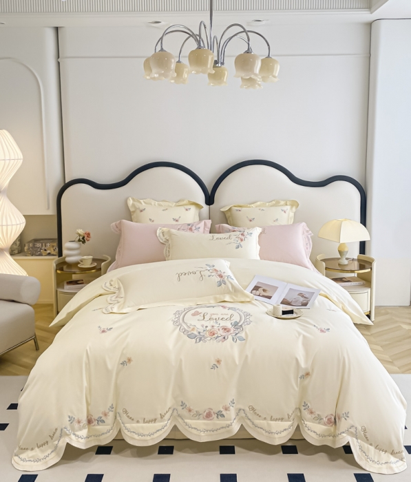 91家纺网 家纺一手货源 找家纺 品家居 2025新款长绒棉四件套-遇见你 遇见你-米白