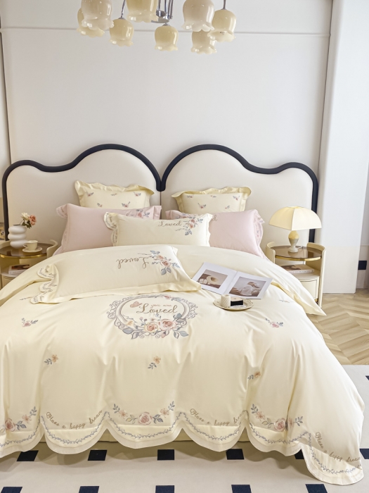 91家纺网 家纺一手货源 找家纺 品家居 2025新款长绒棉四件套-遇见你 遇见你-米白