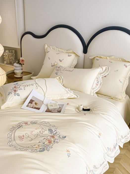 91家纺网 家纺一手货源 找家纺 品家居 2025新款长绒棉四件套-遇见你 遇见你-米白