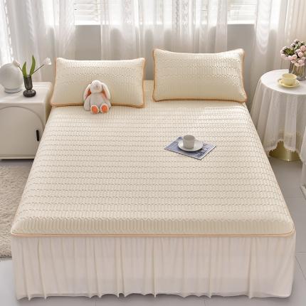 诺梵家纺 2024新款0.5凉感丝乳胶凉席床裙款三件套 淡奶黄