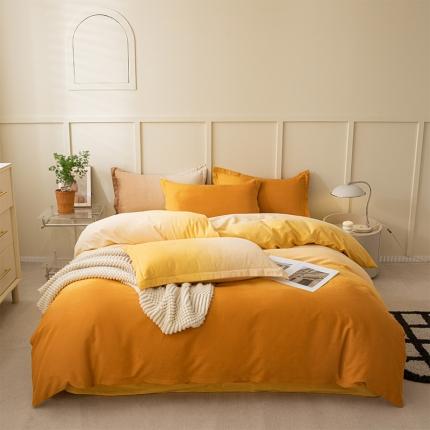 91家纺网 家纺一手货源 找家纺 卧趣 2023新款全棉磨毛四件套渐变风印花四件套 过江寒-桔