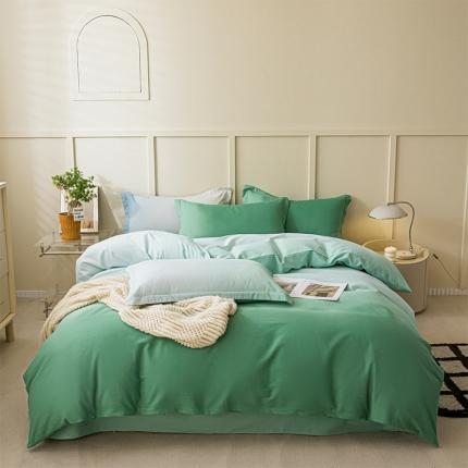 91家纺网 家纺一手货源 找家纺 卧趣 2023新款全棉磨毛四件套渐变风印花四件套 过江寒-绿