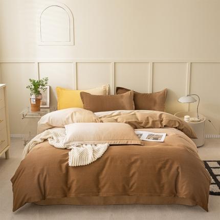 91家纺网 家纺一手货源 找家纺 卧趣 2023新款全棉磨毛四件套渐变风印花四件套 过江寒-棕