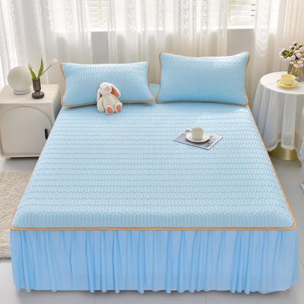 诺梵家纺 2024新款0.5凉感丝乳胶凉席床裙款三件套 水湖蓝