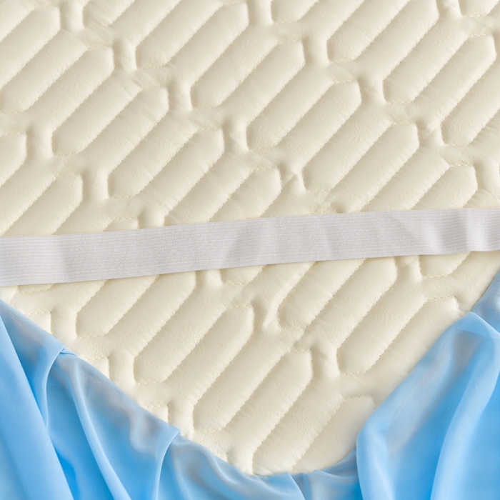 91家纺网 家纺一手货源 找家纺 诺梵家纺 2024新款0.5凉感丝乳胶凉席床裙款三件套 水湖蓝